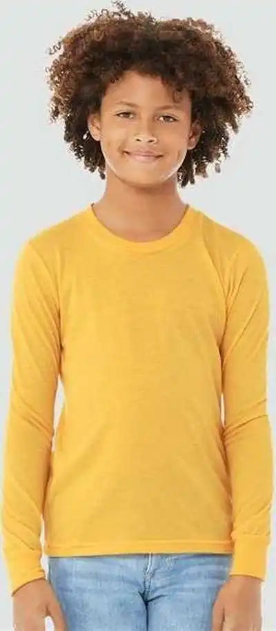 Bella + Canvas 3501ycvc Youth Heather Cvc Long Sleeve Tee Yellow Gold
