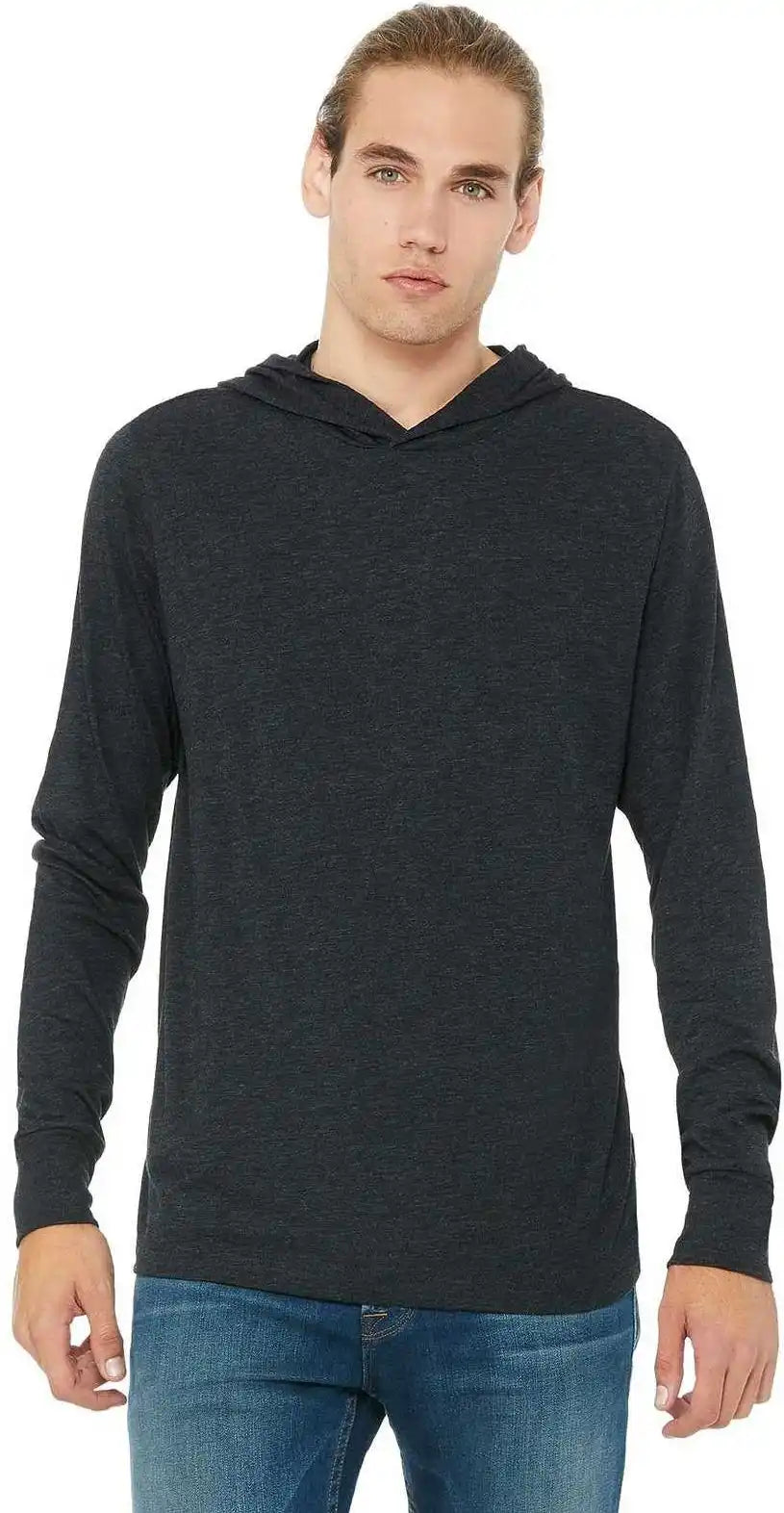 Bella + Canvas 3512 Unisex Jersey Long Sleeve Hoodie Charcoal Black Triblend