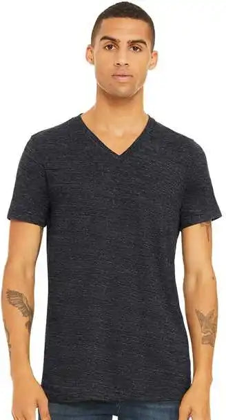 Bella + Canvas 3655 Unisex Textured Jersey v Neck Tee Charcoal Black Slub
