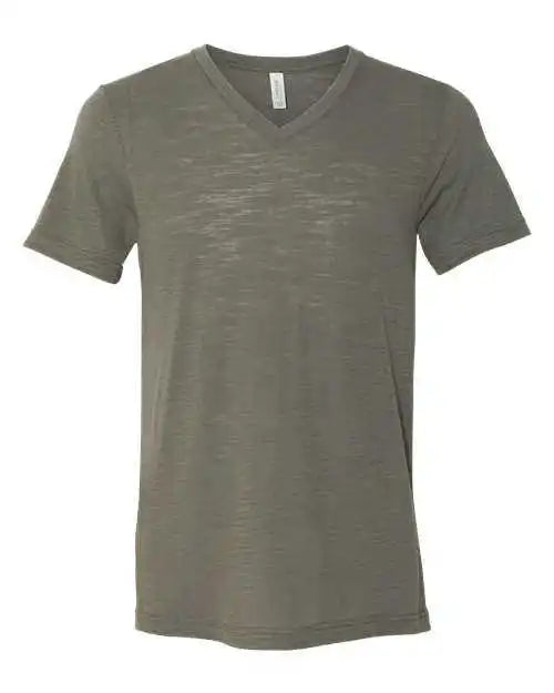 Bella + Canvas 3655 Unisex Textured Jersey V-neck Tee - Olive Slub