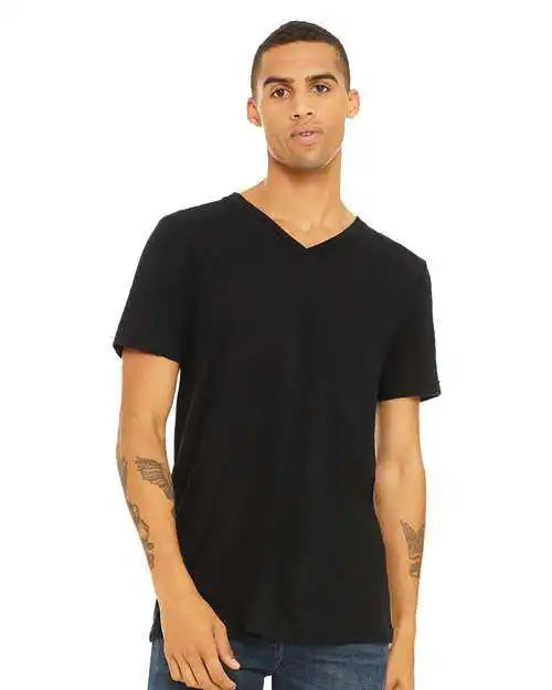Bella + Canvas 3655 Unisex Textured Jersey v Neck Tee Solid Black Slub
