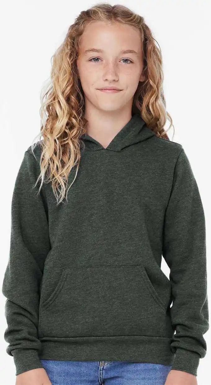 Bella + Canvas 3719y Youth Sponge Fleece Hoodie - Heather Forest
