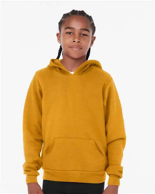 Bella + Canvas 3719y Youth Sponge Fleece Hoodie - Heather Mustard