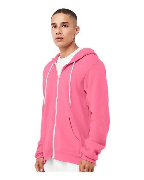 Bella + Canvas 3739 Sponge Fleece Full-zip Hoodie - Heather Charity Pink