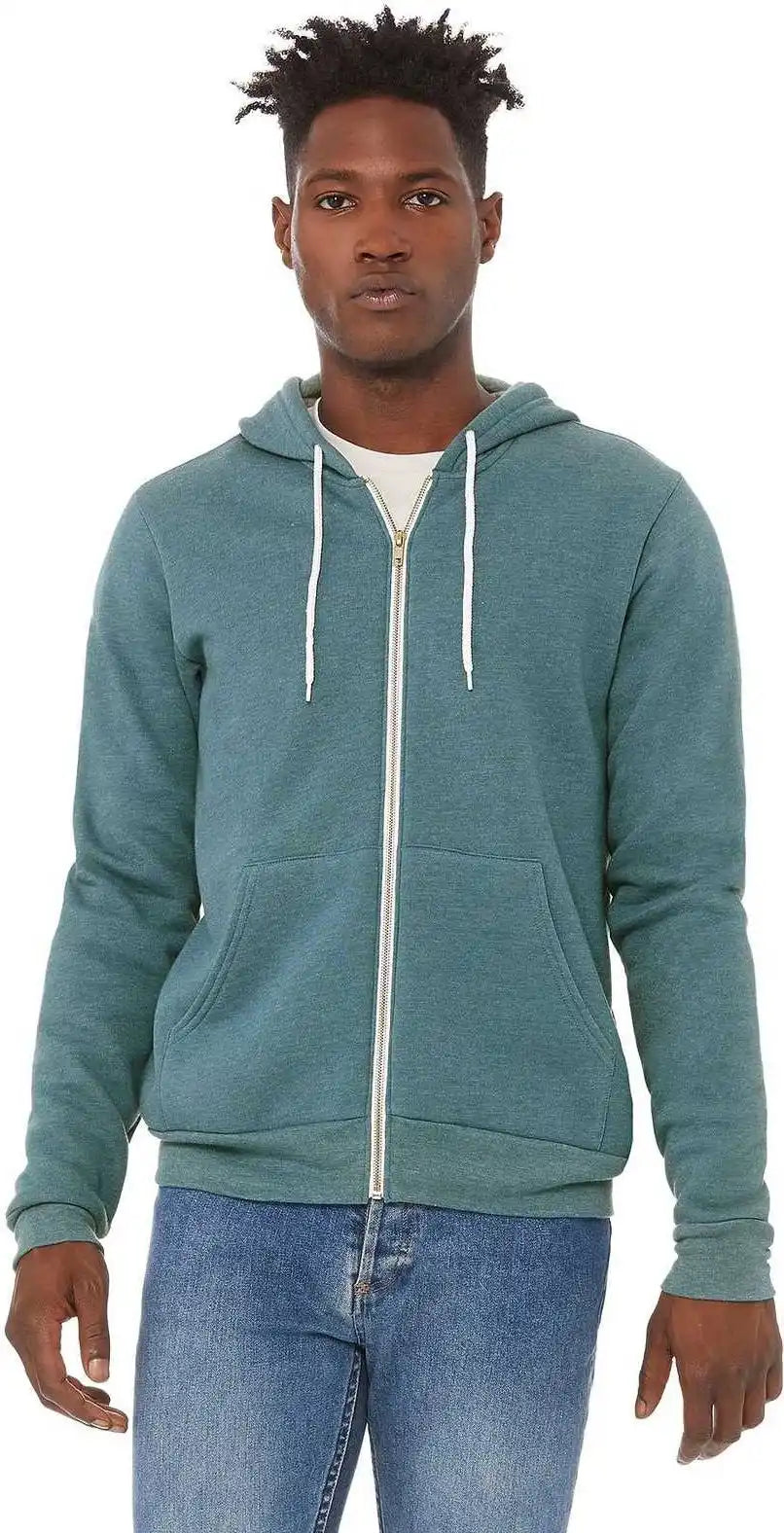 Bella + Canvas 3739 Unisex Sponge Fleece Full-zip Hoodie - Heather Deep Teal