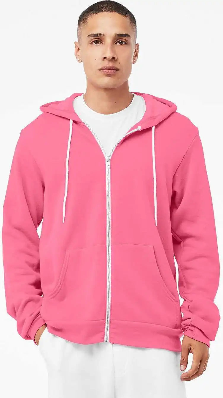 Bella + Canvas 3739 Unisex Sponge Fleece Full Zip Hoodie Heather Charity Pink