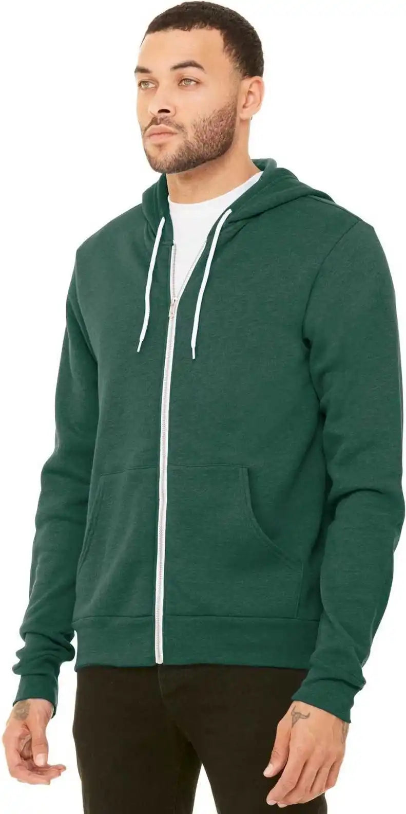 Bella + Canvas 3739 Unisex Sponge Fleece Full Zip Hoodie Heather Forest