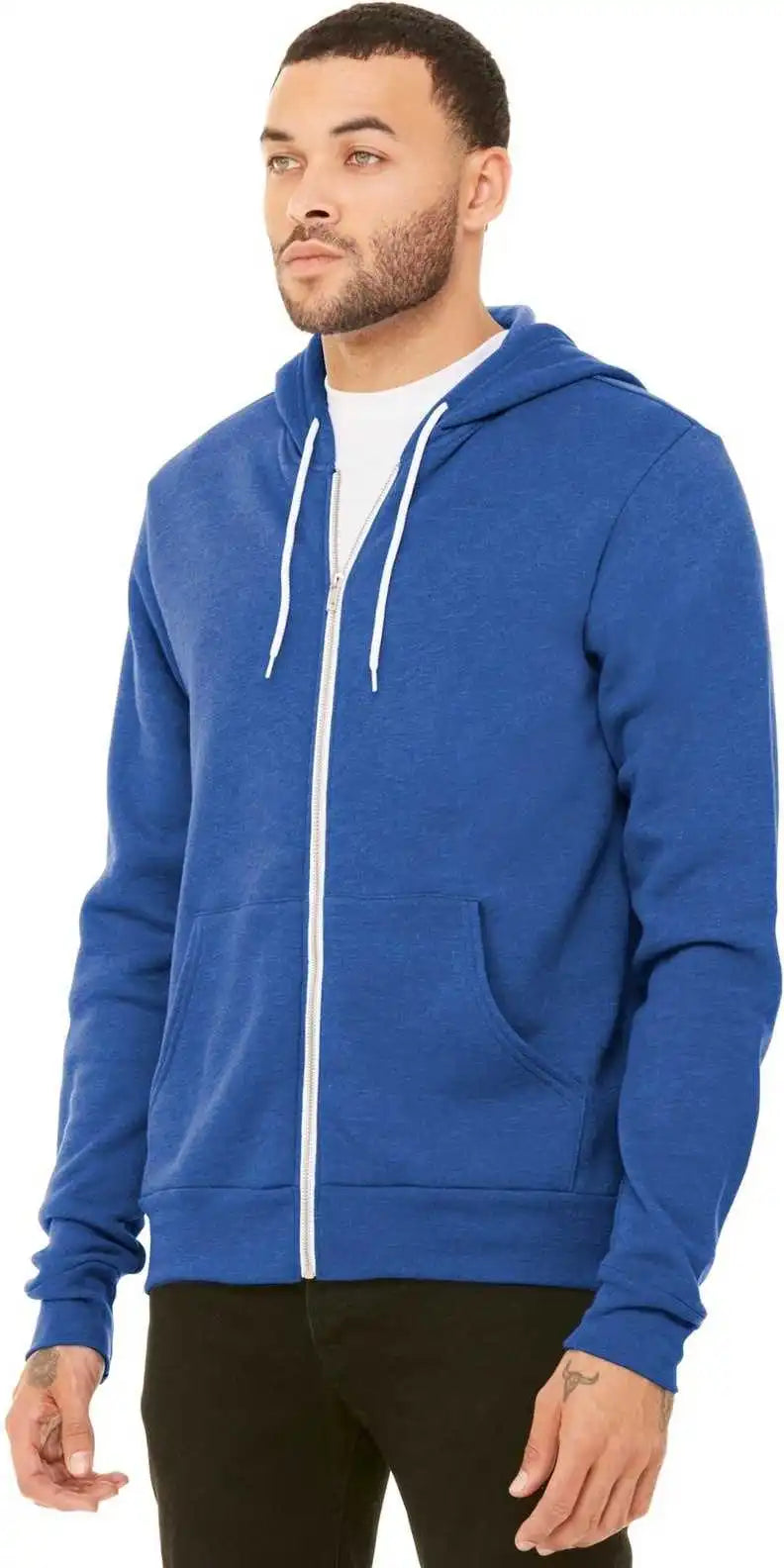 Bella + Canvas 3739 Unisex Sponge Fleece Full Zip Hoodie Heather True Royal