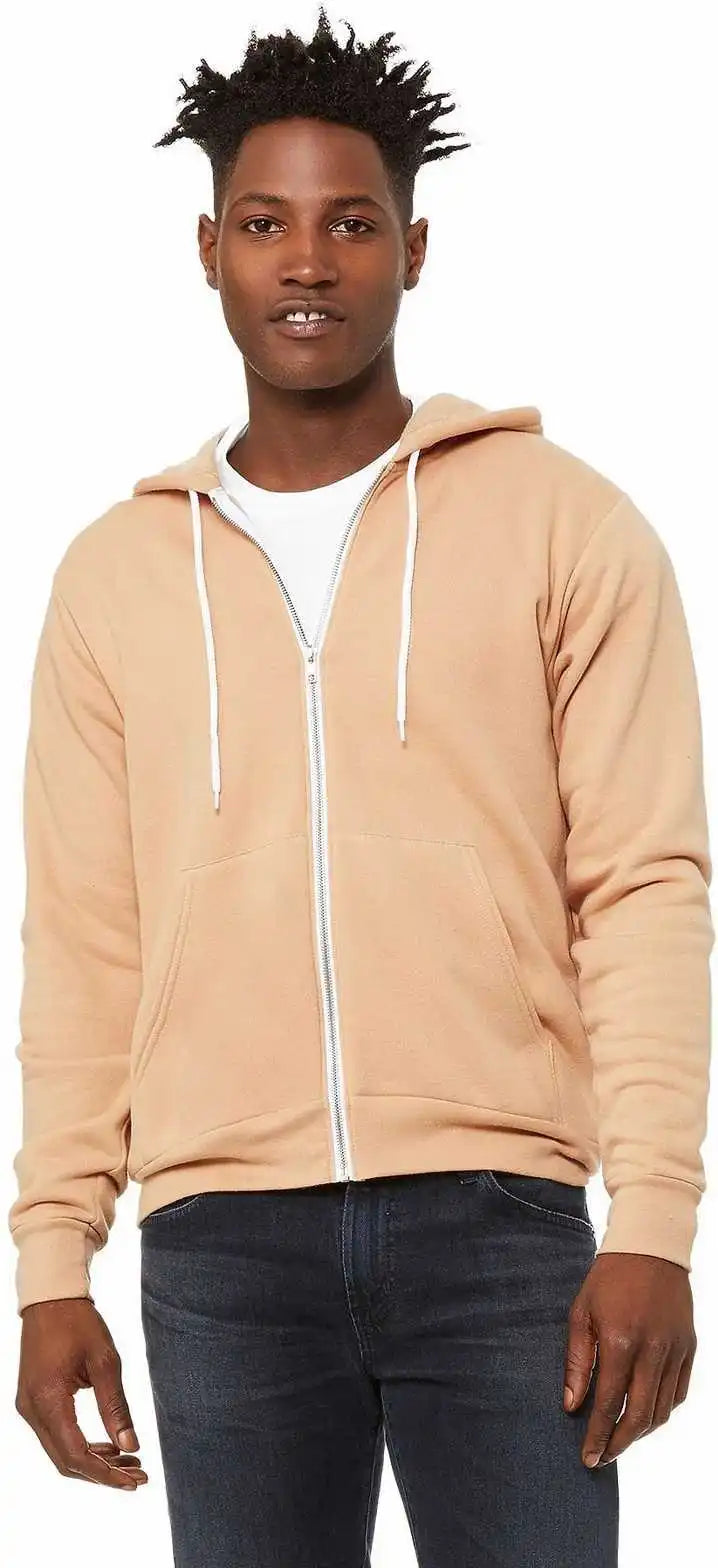 Bella + Canvas 3739 Unisex Sponge Fleece Full Zip Hoodie Heather Sand Dune