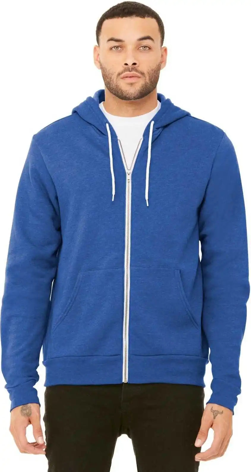 Bella + Canvas 3739 Unisex Sponge Fleece Full Zip Hoodie Heather True Royal