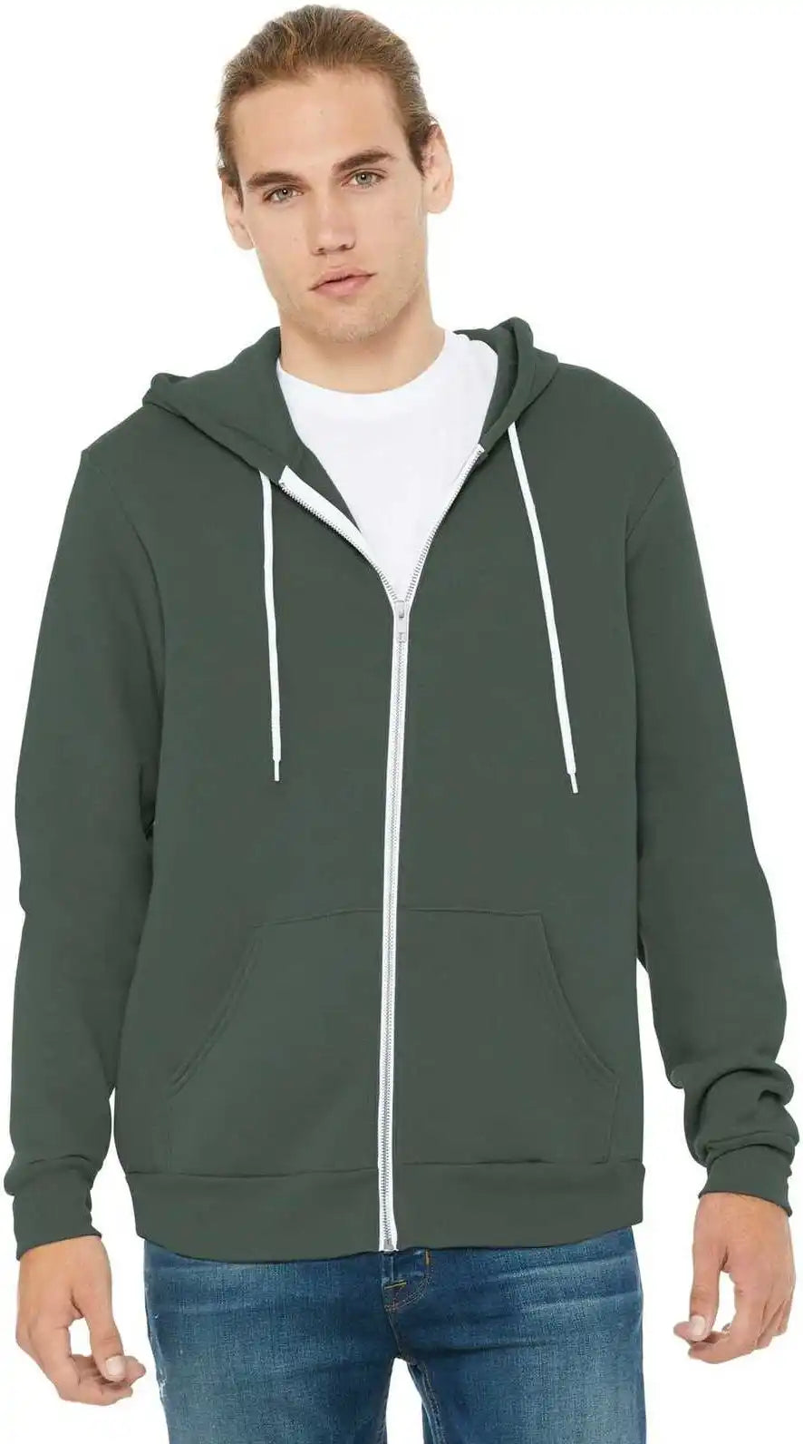 Bella + Canvas 3739 Unisex Sponge Fleece Full Zip Hoodie Military Green