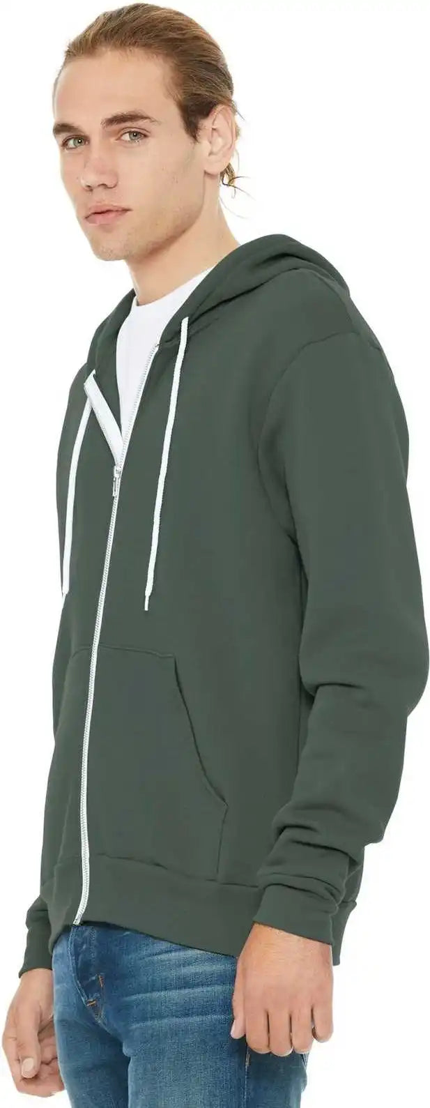 Bella + Canvas 3739 Unisex Sponge Fleece Full Zip Hoodie Military Green