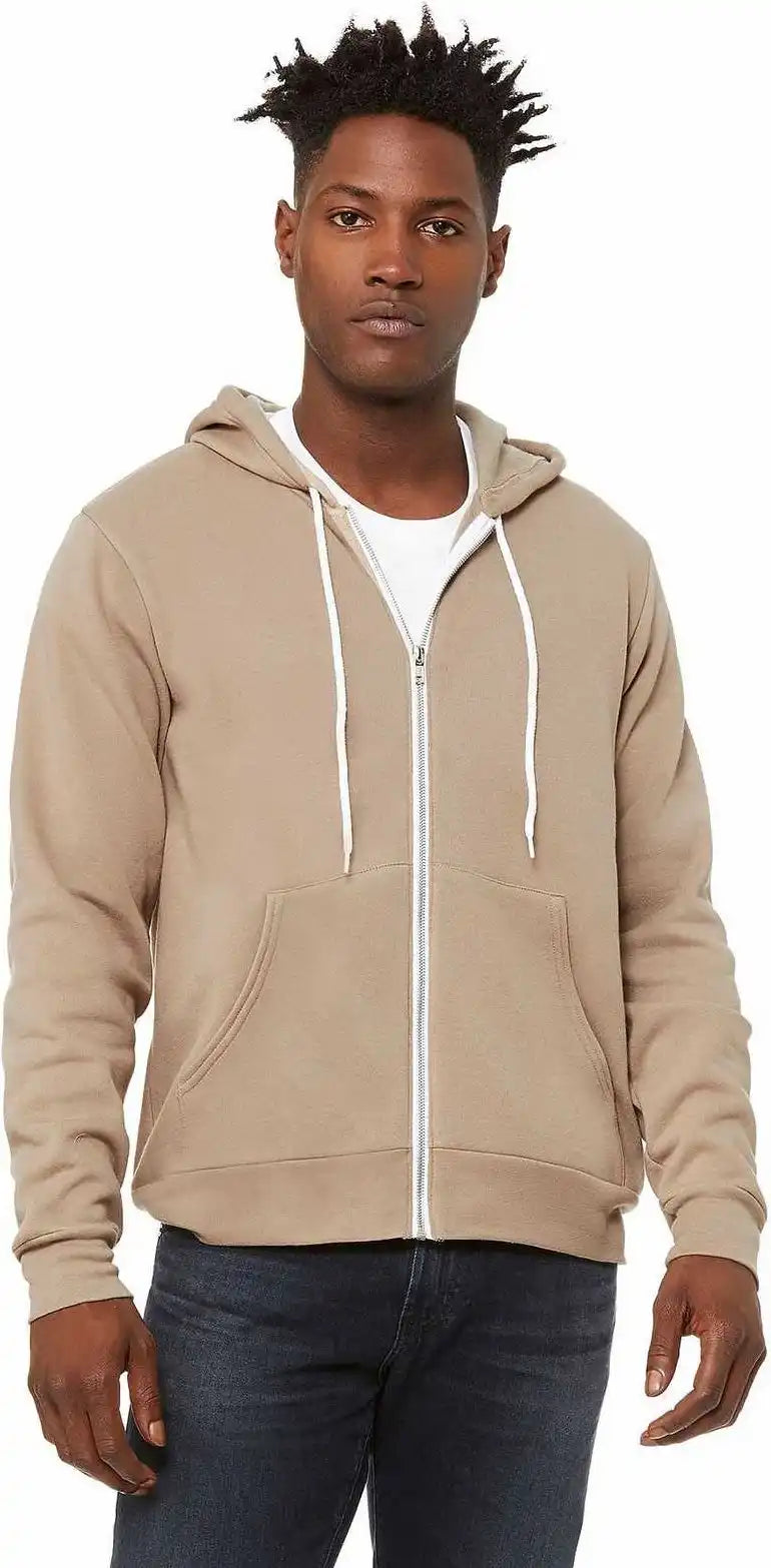 Bella + Canvas 3739 Unisex Sponge Fleece Full Zip Hoodie Tan