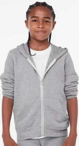 Bella + Canvas 3739y Youth Sponge Fleece Full Zip Hoodie Athletic Heather