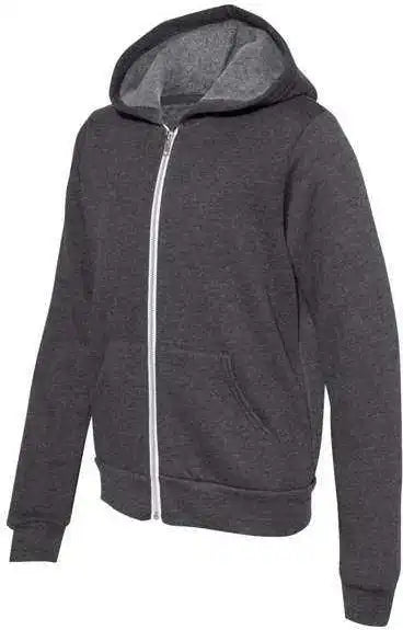 Bella + Canvas 3739y Youth Sponge Fleece Full Zip Hoodie Dark Grey Heather