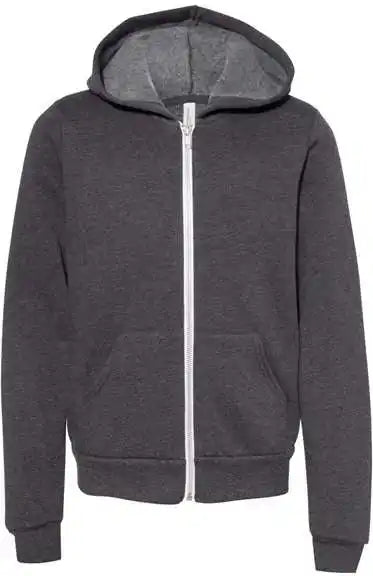 Bella + Canvas 3739y Youth Sponge Fleece Full Zip Hoodie Dark Grey Heather