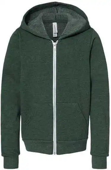 Bella + Canvas 3739y Youth Sponge Fleece Full Zip Hoodie Heather Forest
