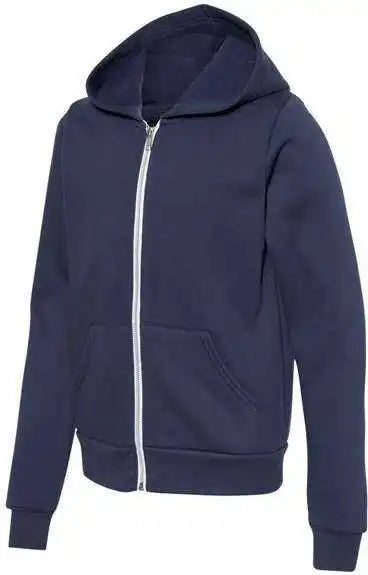 Bella + Canvas 3739y Youth Sponge Fleece Full Zip Hoodie Navy