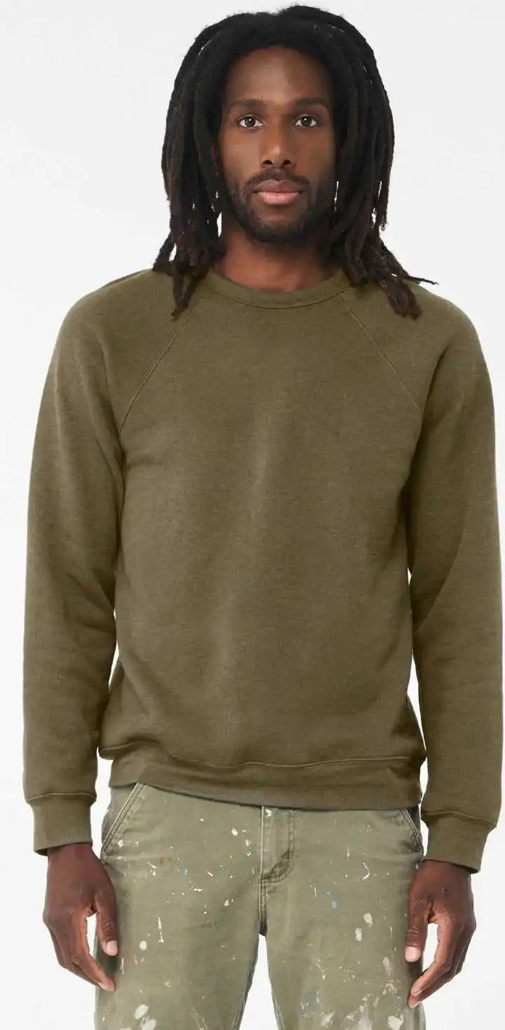 Bella + Canvas 3901 Sponge Fleece Raglan Crewneck Sweatshirt Heather Olive