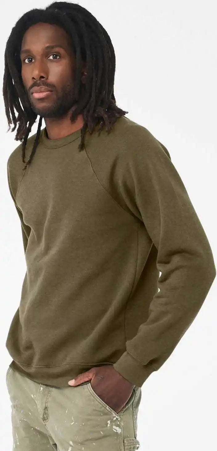 Bella + Canvas 3901 Sponge Fleece Raglan Crewneck Sweatshirt Heather Olive