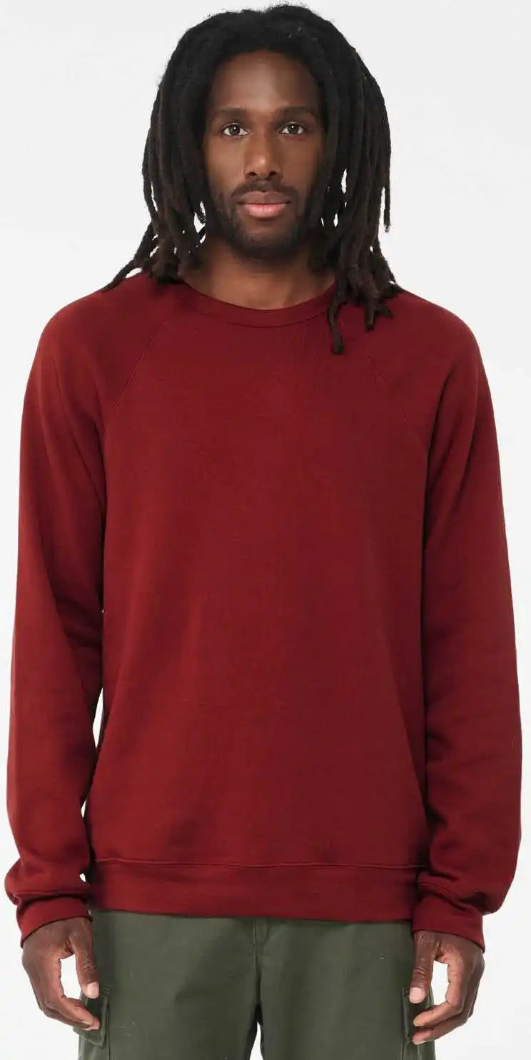 Bella + Canvas 3901 Sponge Fleece Raglan Crewneck Sweatshirt Cardinal