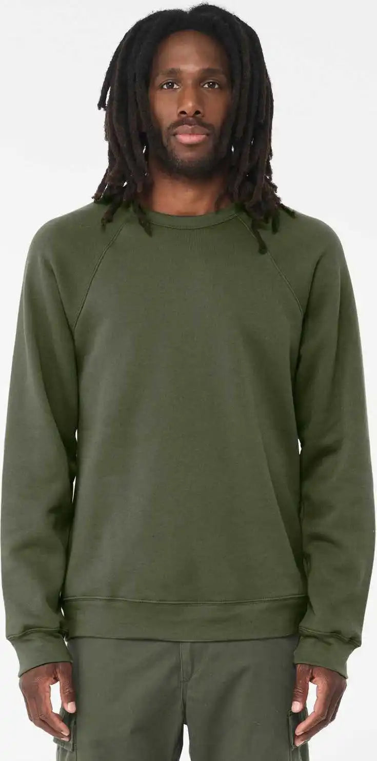 Bella + Canvas 3901 Sponge Fleece Raglan Crewneck Sweatshirt Military Green