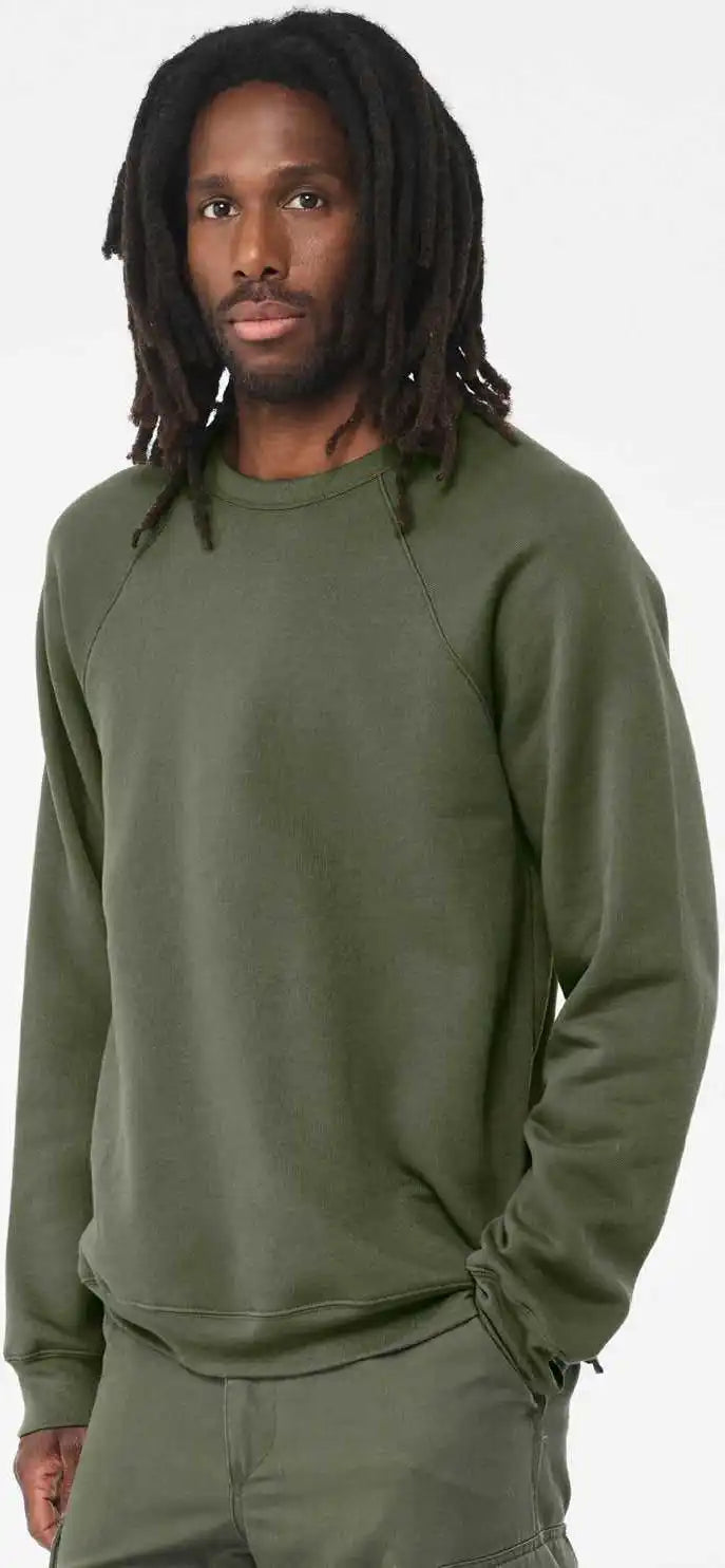 Bella + Canvas 3901 Sponge Fleece Raglan Crewneck Sweatshirt Military Green