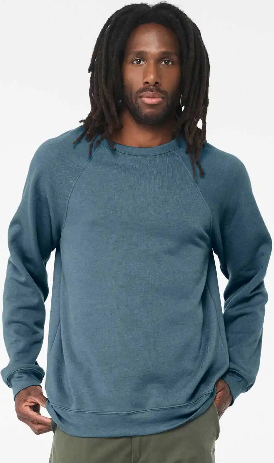 Bella + Canvas 3901 Sponge Fleece Raglan Crewneck Sweatshirt - Heather Deep Teal