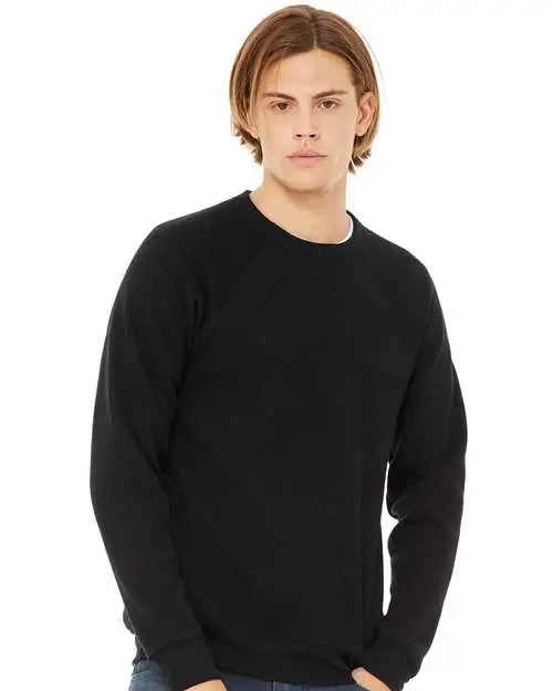 Bella + Canvas 3901 Sponge Fleece Raglan Crewneck Sweatshirt - Black