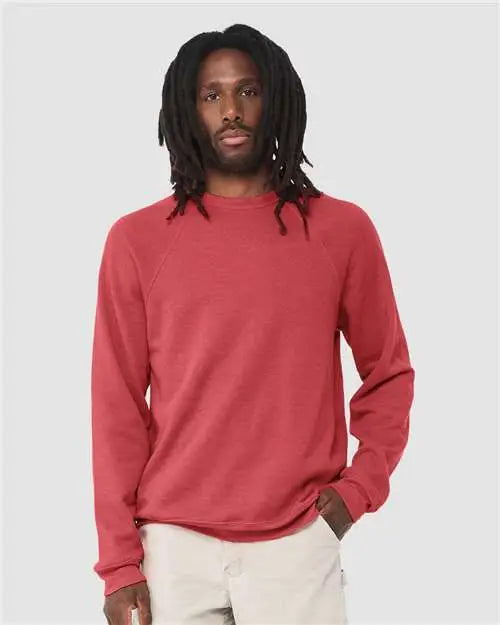 Bella + Canvas 3901 Sponge Fleece Raglan Crewneck Sweatshirt - Heather Red