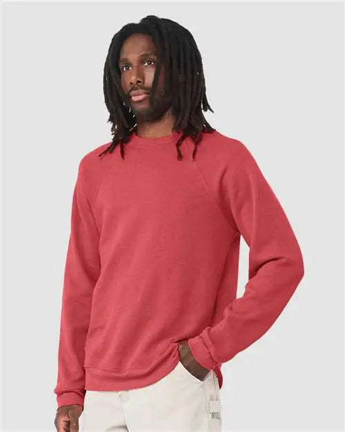 Bella + Canvas 3901 Sponge Fleece Raglan Crewneck Sweatshirt - Heather Red