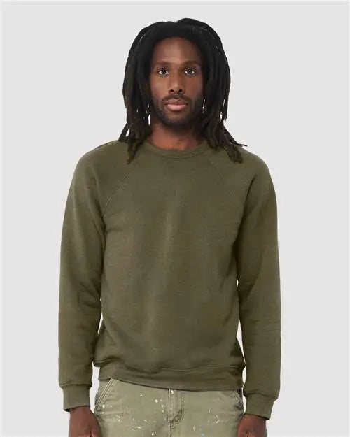 Bella + Canvas 3901 Sponge Fleece Raglan Crewneck Sweatshirt - Heather Olive
