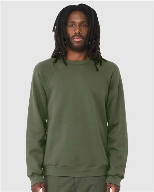 Bella + Canvas 3901 Sponge Fleece Raglan Crewneck Sweatshirt - Military Green