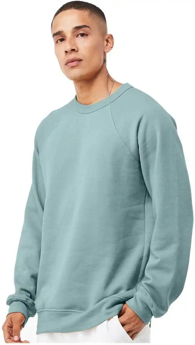 Bella + Canvas 3901 Unisex Sponge Fleece Raglan Crewneck Sweatshirt - Heather Blue Lagoon