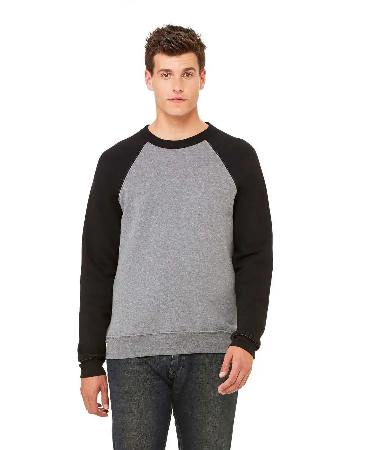 Bella + Canvas 3901 Unisex Sponge Fleece Raglan Sweatshirt Deep Heather/black