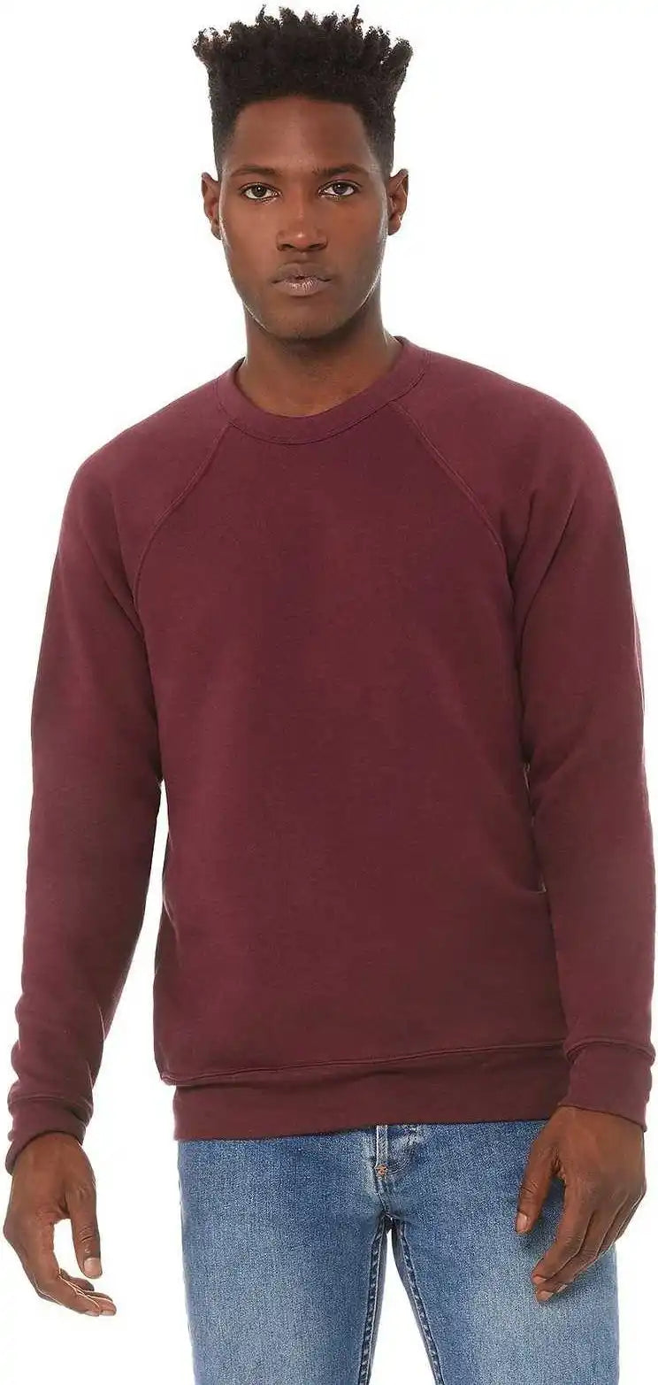Bella + Canvas 3901 Unisex Sponge Fleece Raglan Sweatshirt Maroon