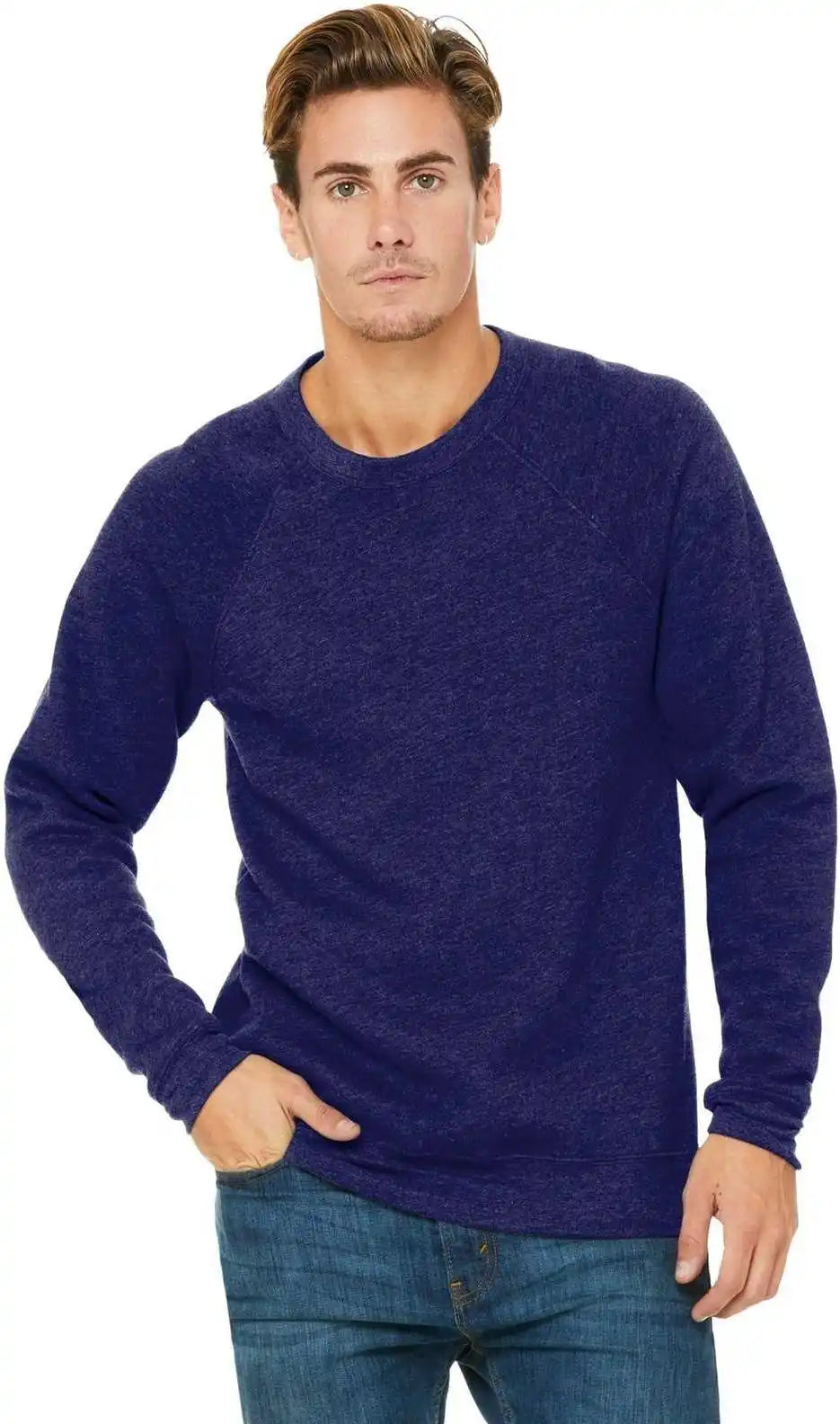 Bella + Canvas 3901 Unisex Sponge Fleece Raglan Sweatshirt Navy Triblend