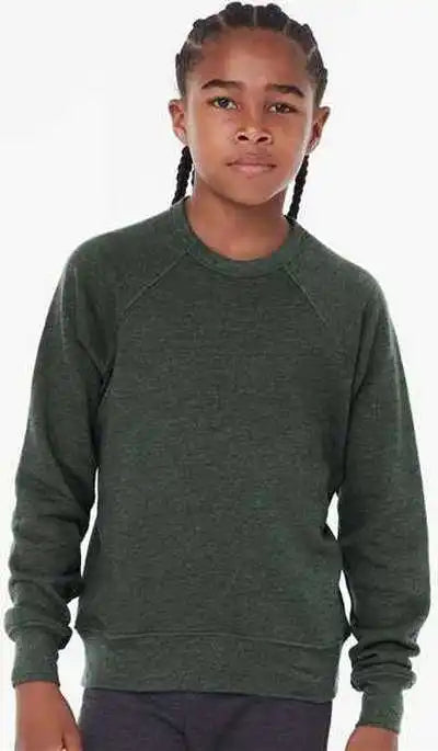 Bella + Canvas 3901y Youth Sponge Fleece Crewneck Sweatshirt - Heather Forest