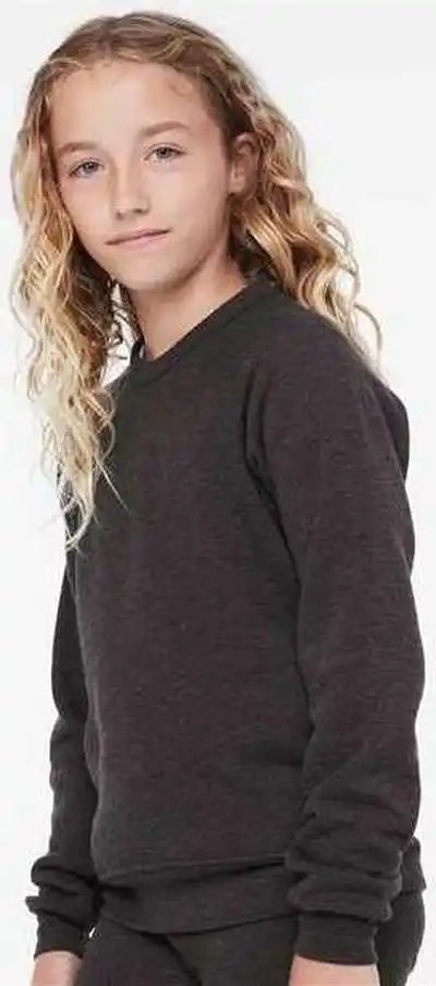Bella + Canvas 3901y Youth Sponge Fleece Crewneck Sweatshirt - Dark Gray Heather