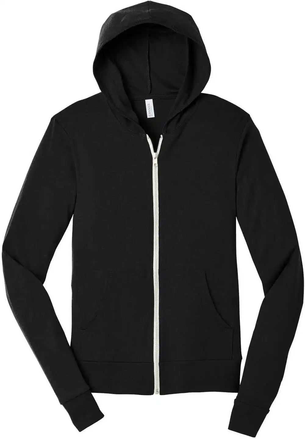 Bella + Canvas 3939 Unisex Triblend Full Zip Lightweight Hoodie Solid Black