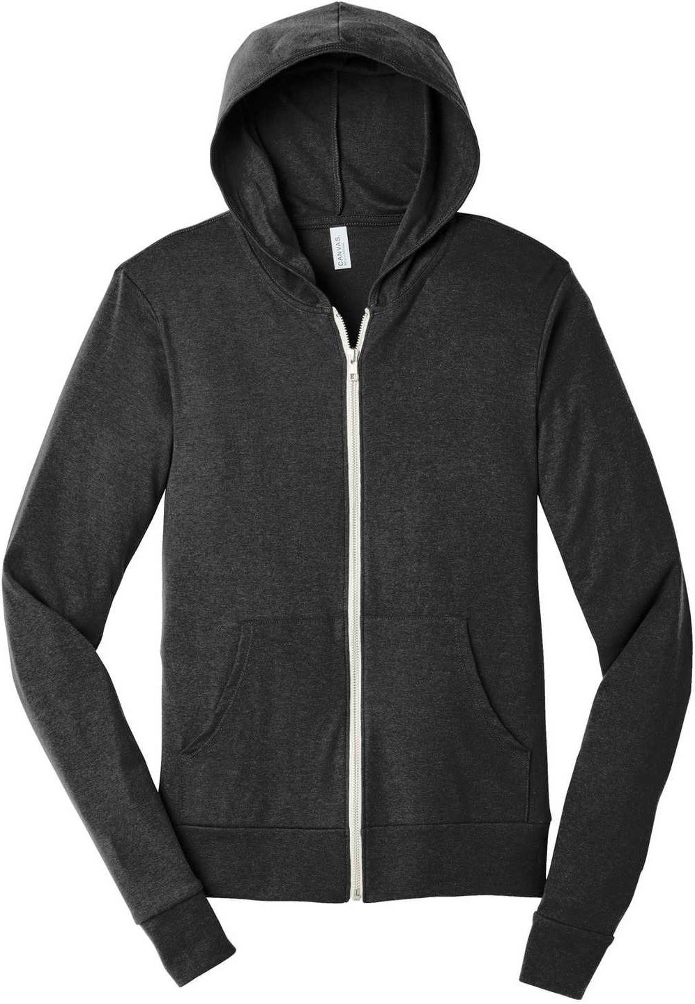Bella + Canvas 3939 Unisex Triblend Full-zip Lightweight Hoodie - Charcoal-black