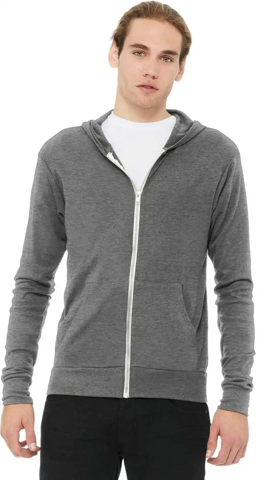 Bella + Canvas 3939 Unisex Triblend Full-zip Lightweight Hoodie - Gray