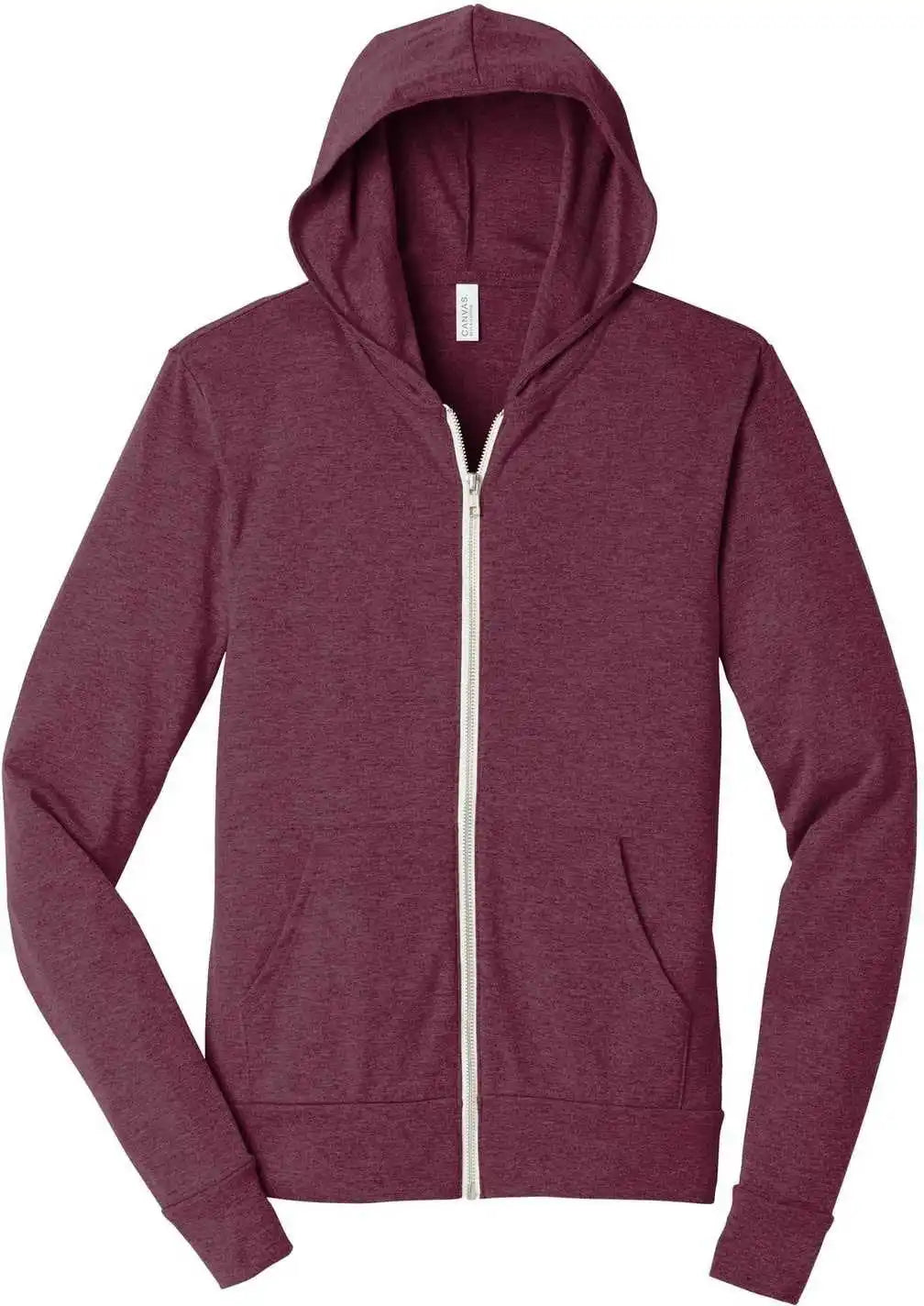 Bella + Canvas 3939 Unisex Triblend Full-zip Lightweight Hoodie - Maroon