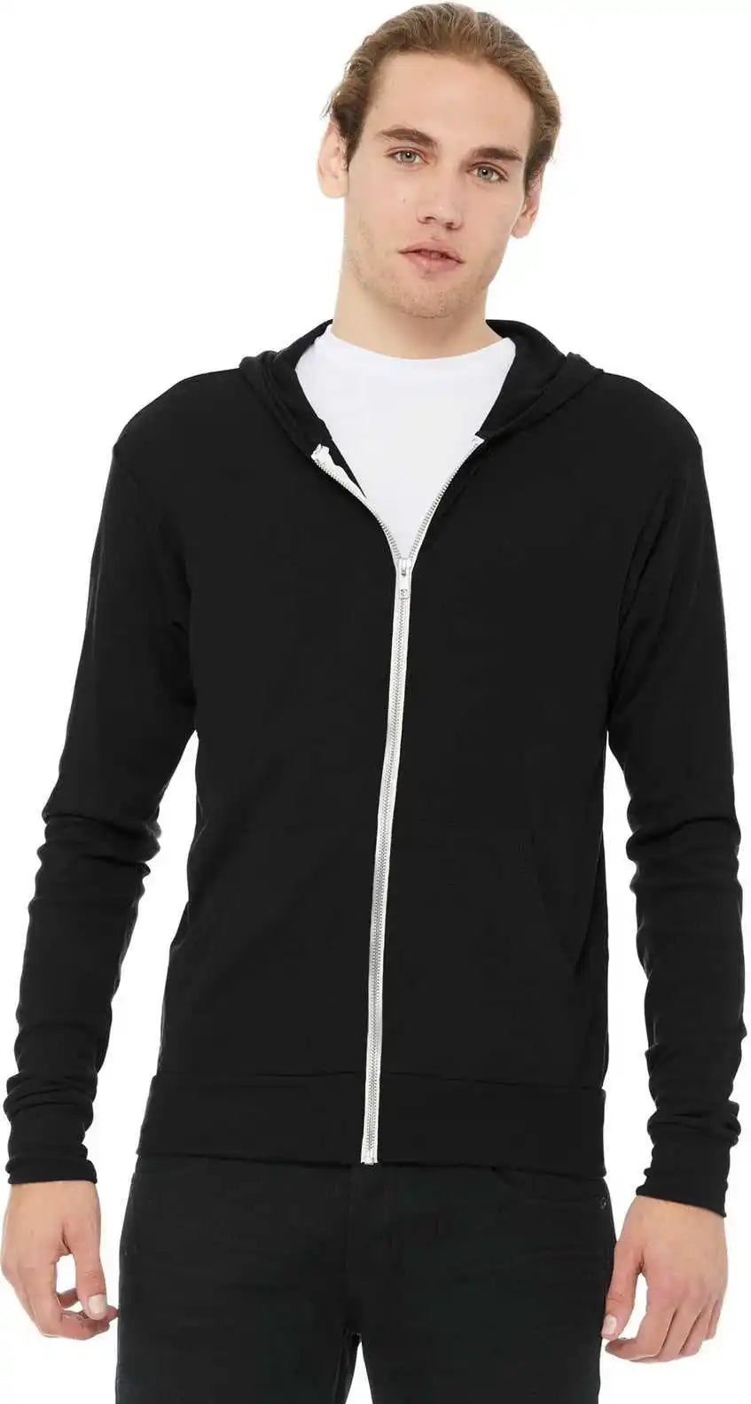 Bella + Canvas 3939 Unisex Triblend Full Zip Lightweight Hoodie Solid Black