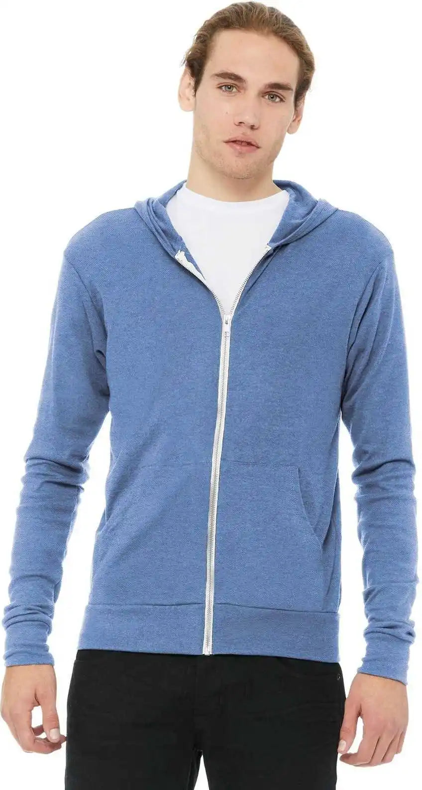 Bella + Canvas 3939 Unisex Triblend Full-zip Lightweight Hoodie - Blue