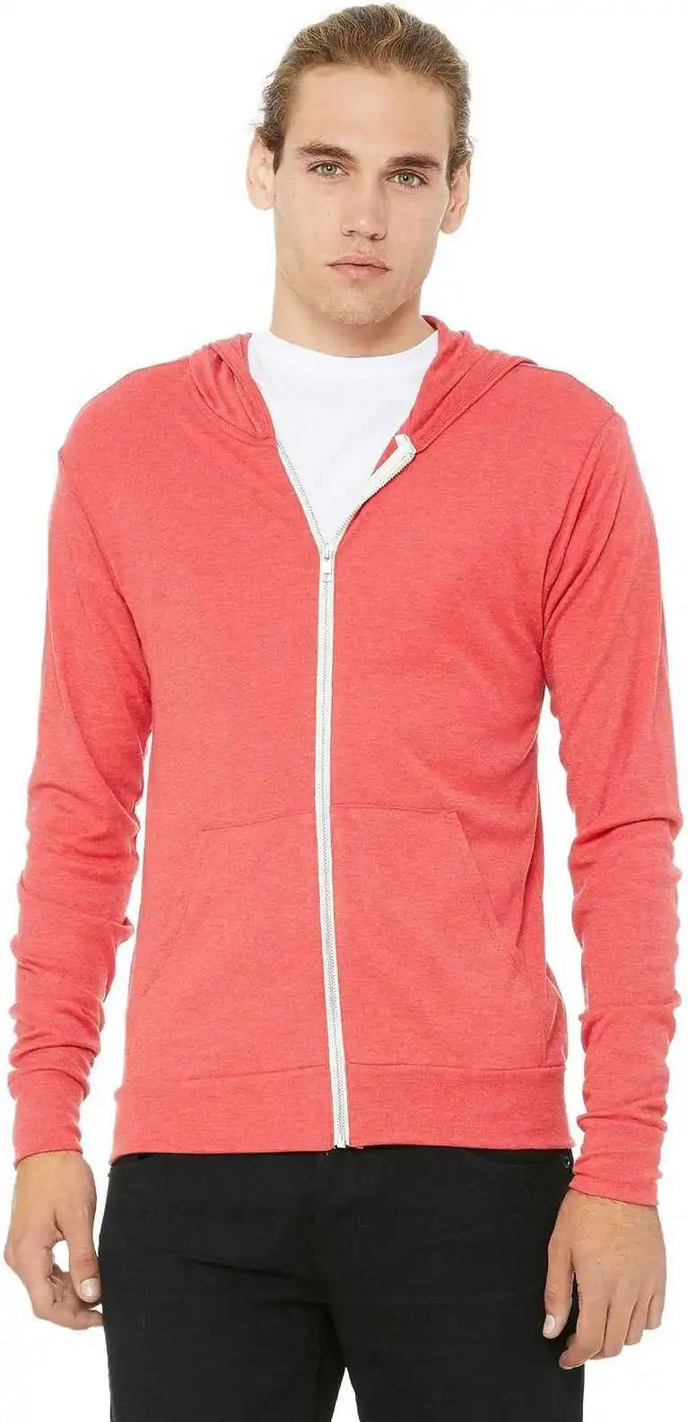 Bella + Canvas 3939 Unisex Triblend Full-zip Lightweight Hoodie - Red
