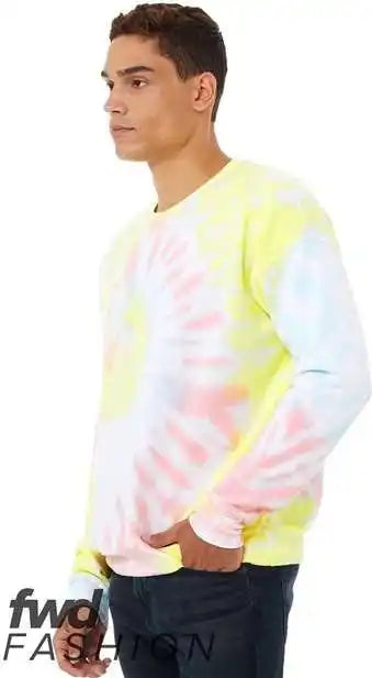 Bella + Canvas 3945rd Fwd Fashion Unisex Tie Dye Crewneck Sweatshirt Rainbow Pastel