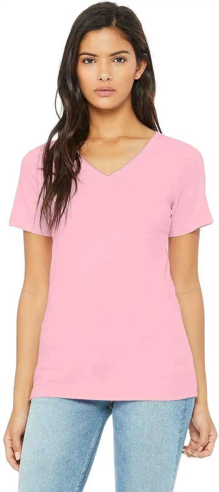 Bella + Canvas 6405 Women’s Relaxed Jersey Short Sleeve v Neck Tee Pink