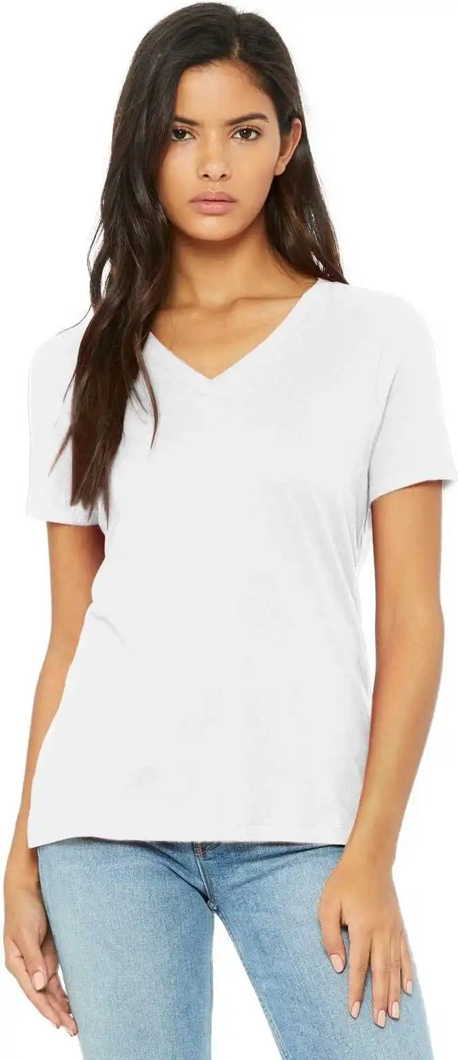 Bella + Canvas 6405 Women’s Relaxed Jersey Short Sleeve v Neck Tee White