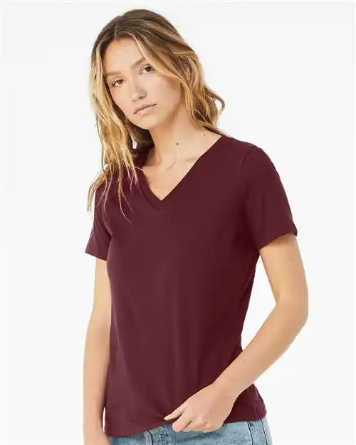 Bella + Canvas 6405 Women’s Relaxed Jersey V-neck Tee - Maroon